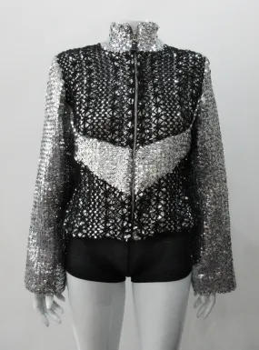 060130 -Silver Glitter Jacket with Black Crochet