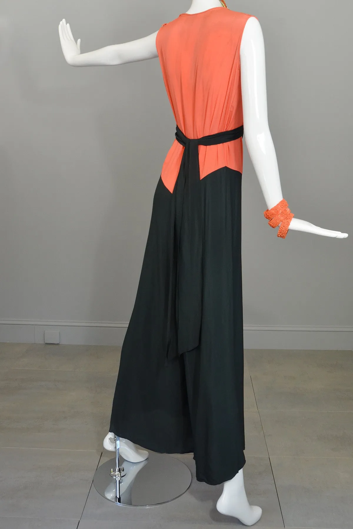 1930s Deco Orange Black Two Piece Beach Pajama Set