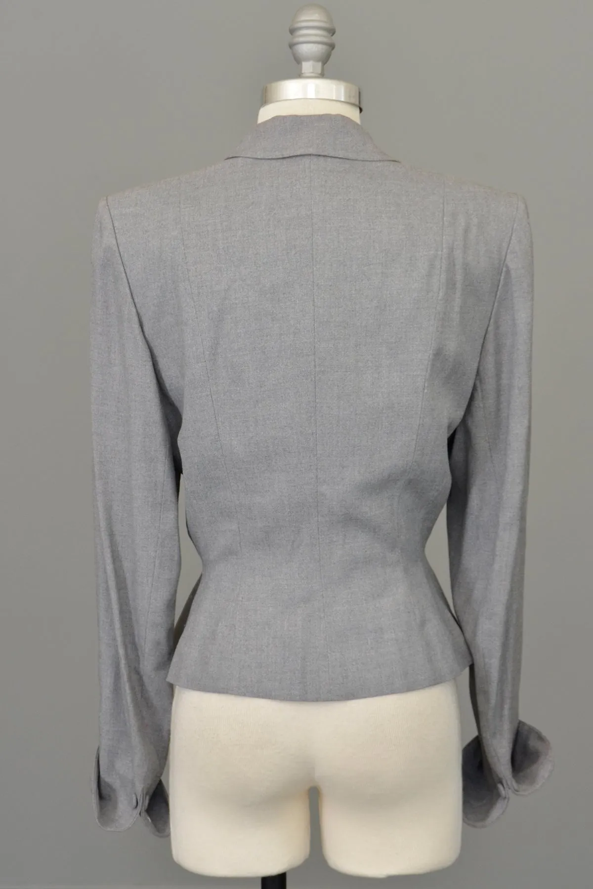 1950s Light Grey Wool Flannel Blazer Jacket, Leslie Fay