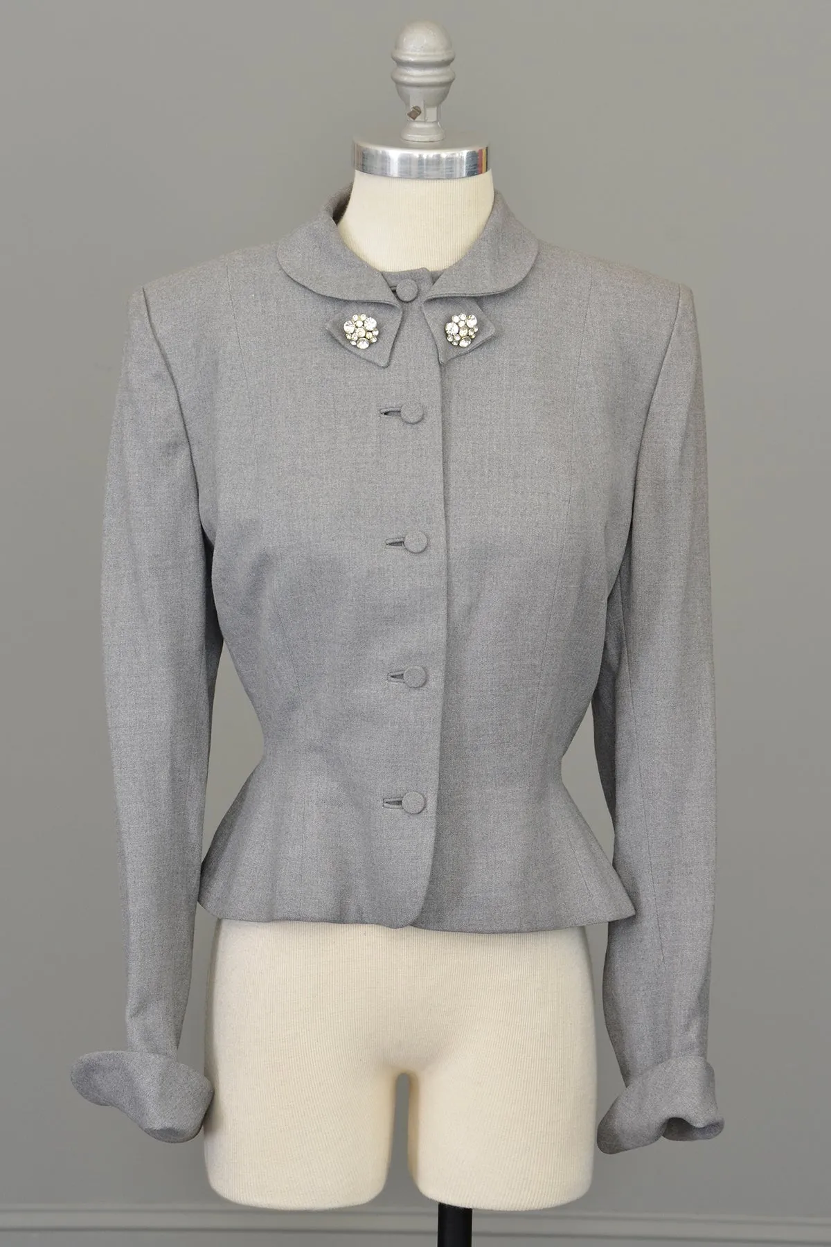 1950s Light Grey Wool Flannel Blazer Jacket, Leslie Fay