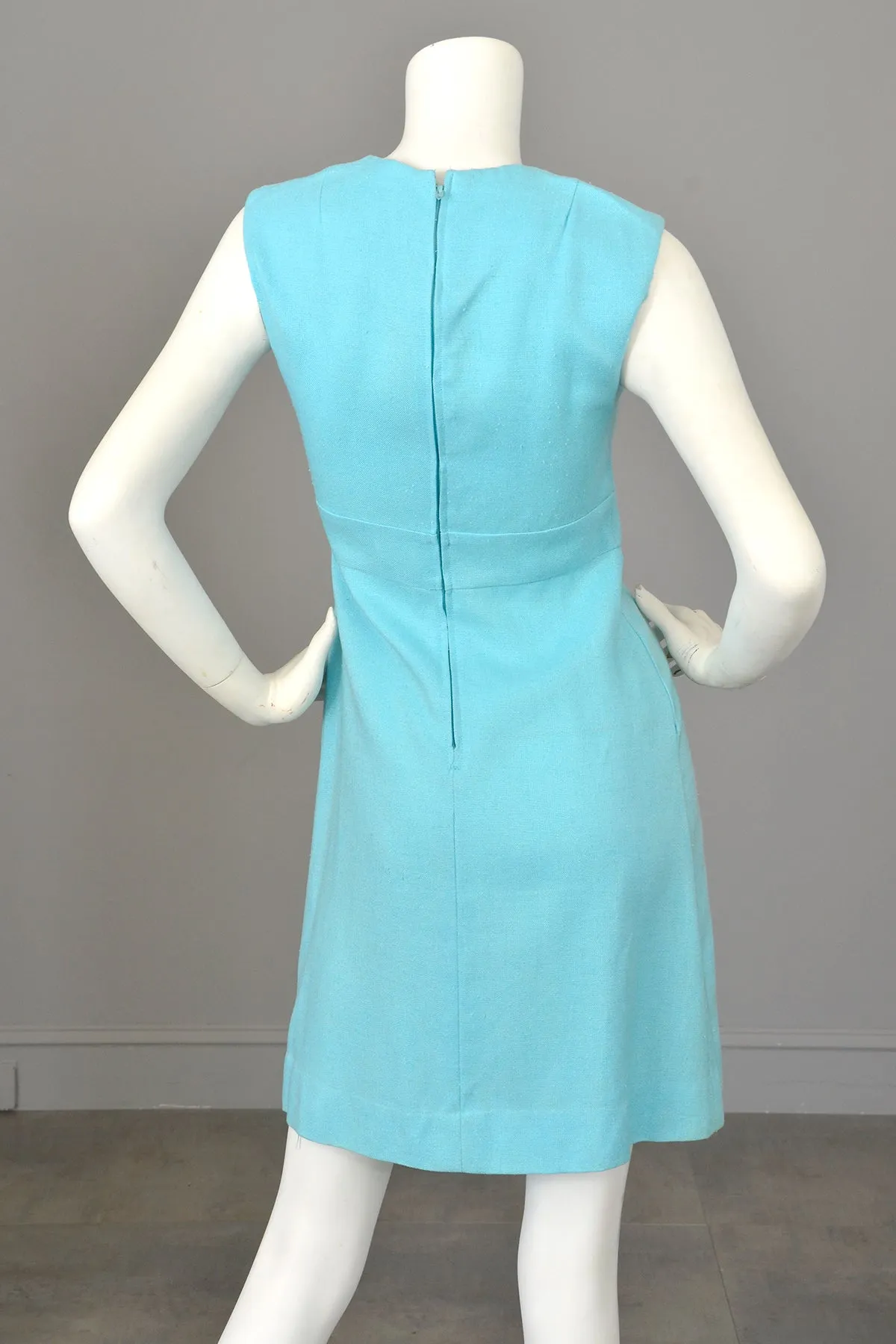 1970s Sky Blue Scooter Dress and Matching Crochet Lace Blouse Jacket