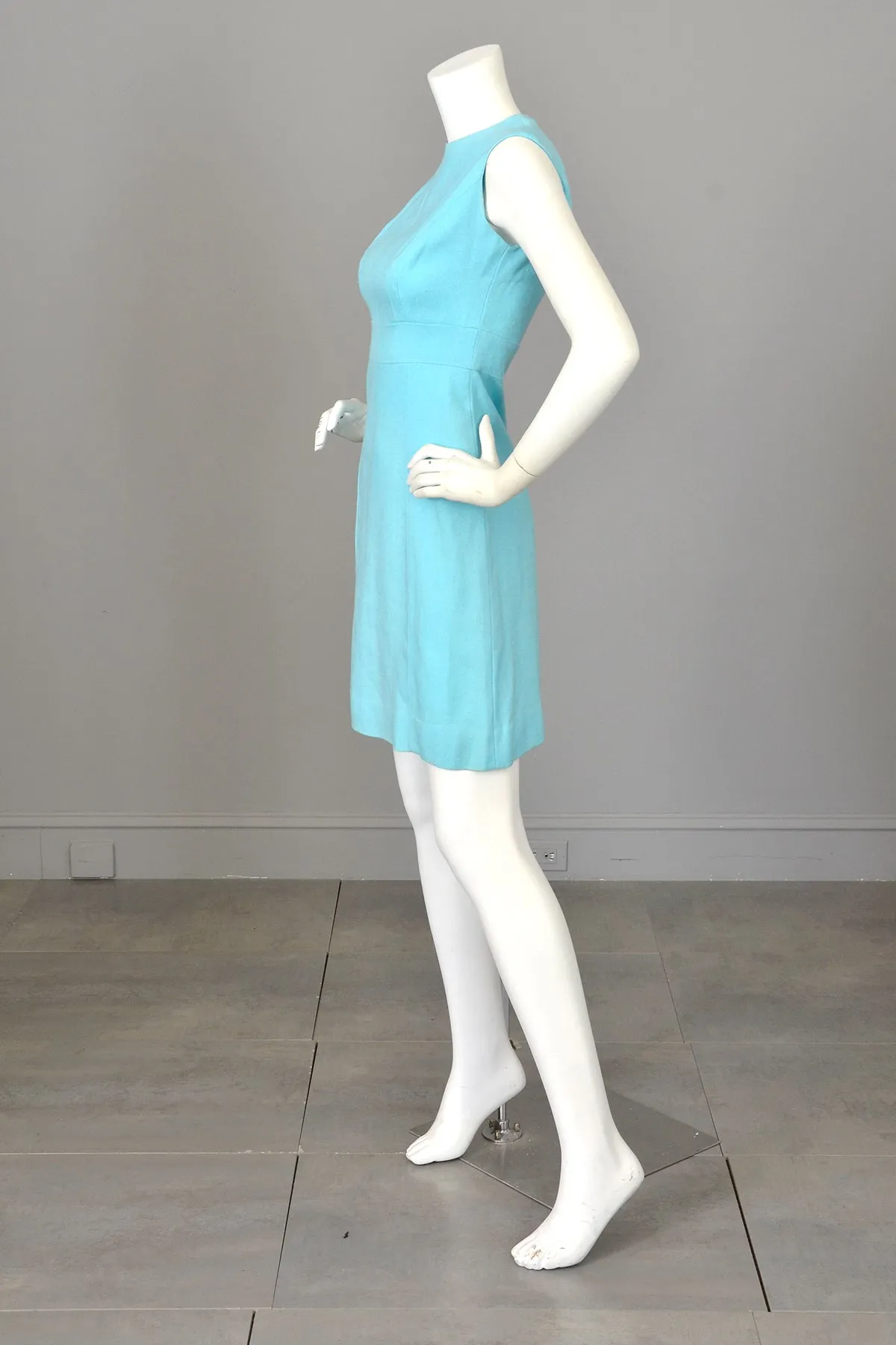 1970s Sky Blue Scooter Dress and Matching Crochet Lace Blouse Jacket