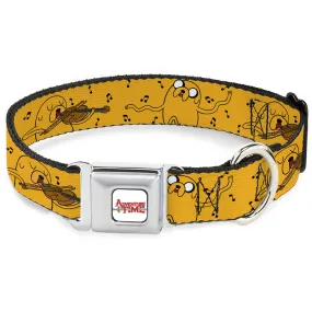 ADVENTURE TIME Title Logo Full Color White Seatbelt Buckle Collar - Adventure Time Jake Dancing and Violin Poses Yellow