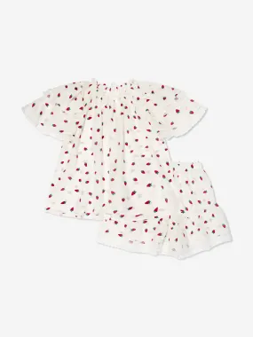 Amiki Children Girls Silk Demi Strawberries Short Pyjama Set in White