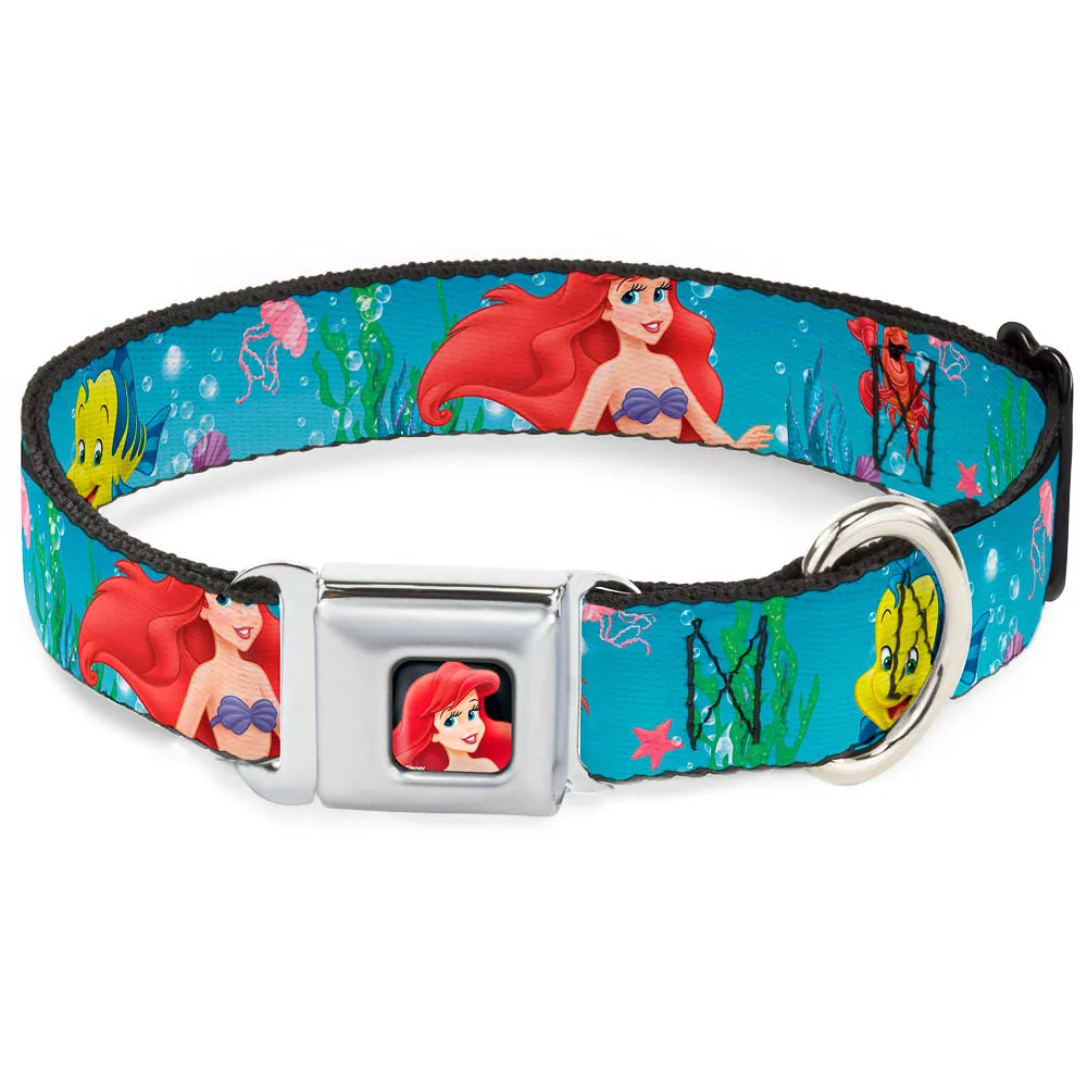 Ariel CLOSE-UP Full Color Seatbelt Buckle Collar - Ariel, Sebastian & Flounder Scene2