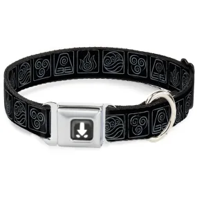 Avatar the Last Airbender Aang Glowing Arrow/Eyes Full Color Black/White Seatbelt Buckle Collar - Avatar the Last Airbender Bending Elements Icons Black/Gray