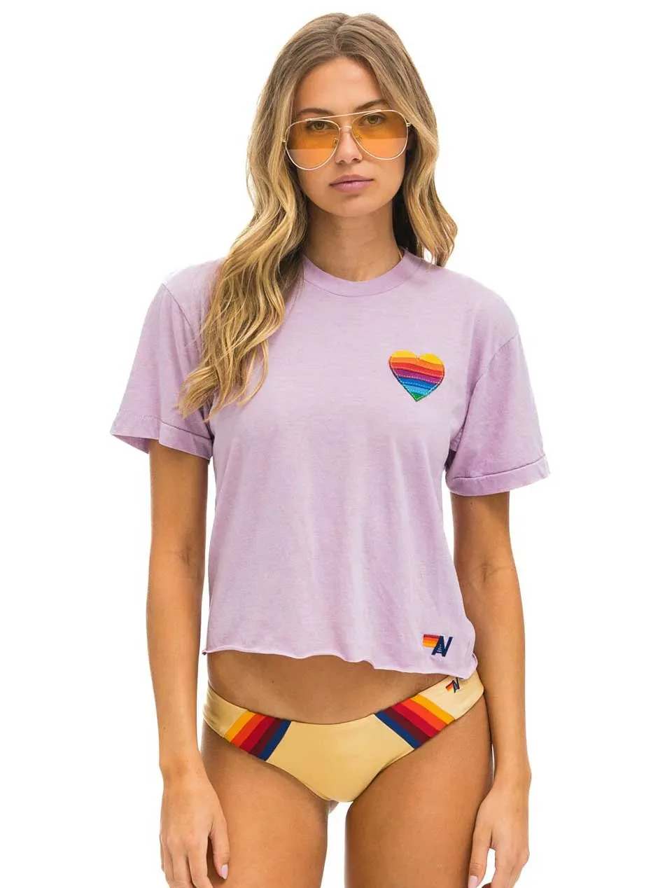 Aviator Nation Women's Rainbow Heart Stitch Boyfriend Tee - Mauve Purple