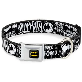 Batman Black/Yellow Seatbelt Buckle Collar - Batman Gotham City Graffiti Collage Black/White