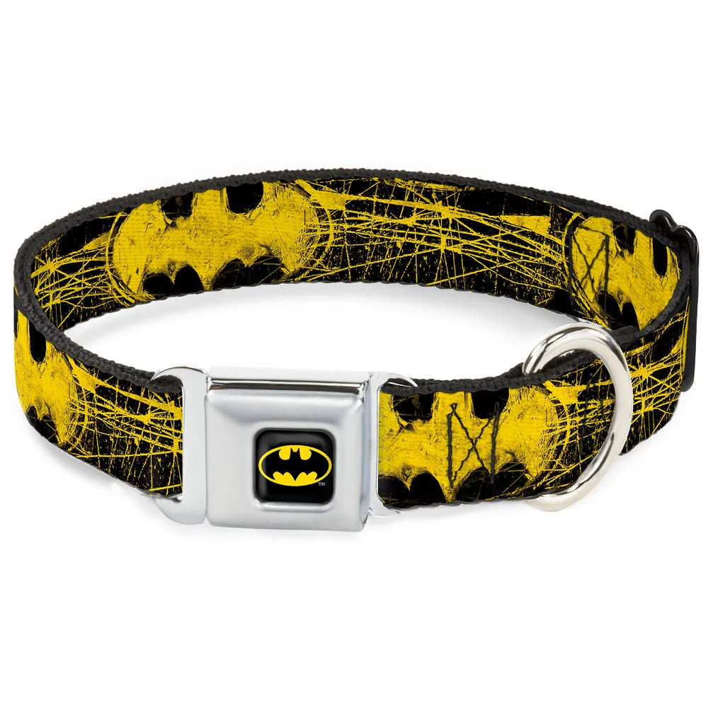 Batman Full Color Black Yellow Seatbelt Buckle Collar - Batman Shield CLOSE-UP Sketch Black/Yellow