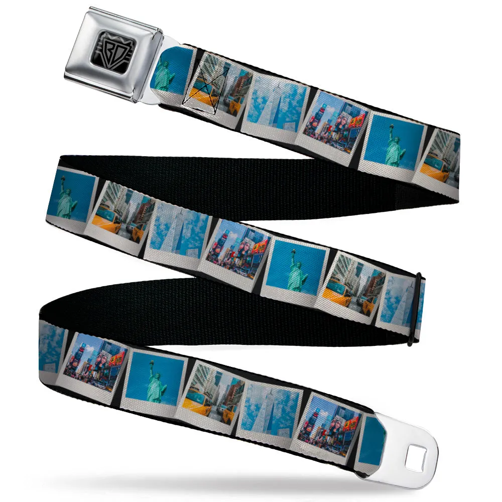 BD Wings Logo CLOSE-UP Black/Silver Seatbelt Belt - Vivid New York City Snapshots Stacked Webbing