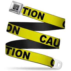 BD Wings Logo CLOSE-UP Full Color Black Silver Seatbelt Belt - CAUTION Yellow/Black Webbing by Buckle-Down