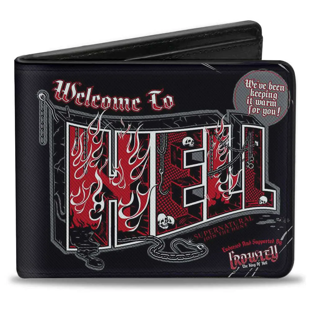 Bi-Fold Wallet - Supernatural WELCOME TO HELL Flames Skulls Chains Black Gray Red White by Buckle-Down