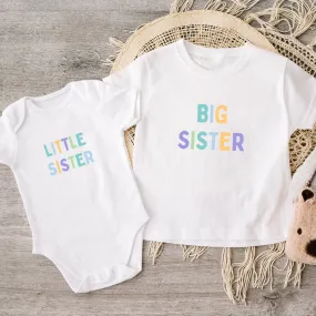 Big Sister & Little Sister Pastel Matching T-Shirt/Baby Vest