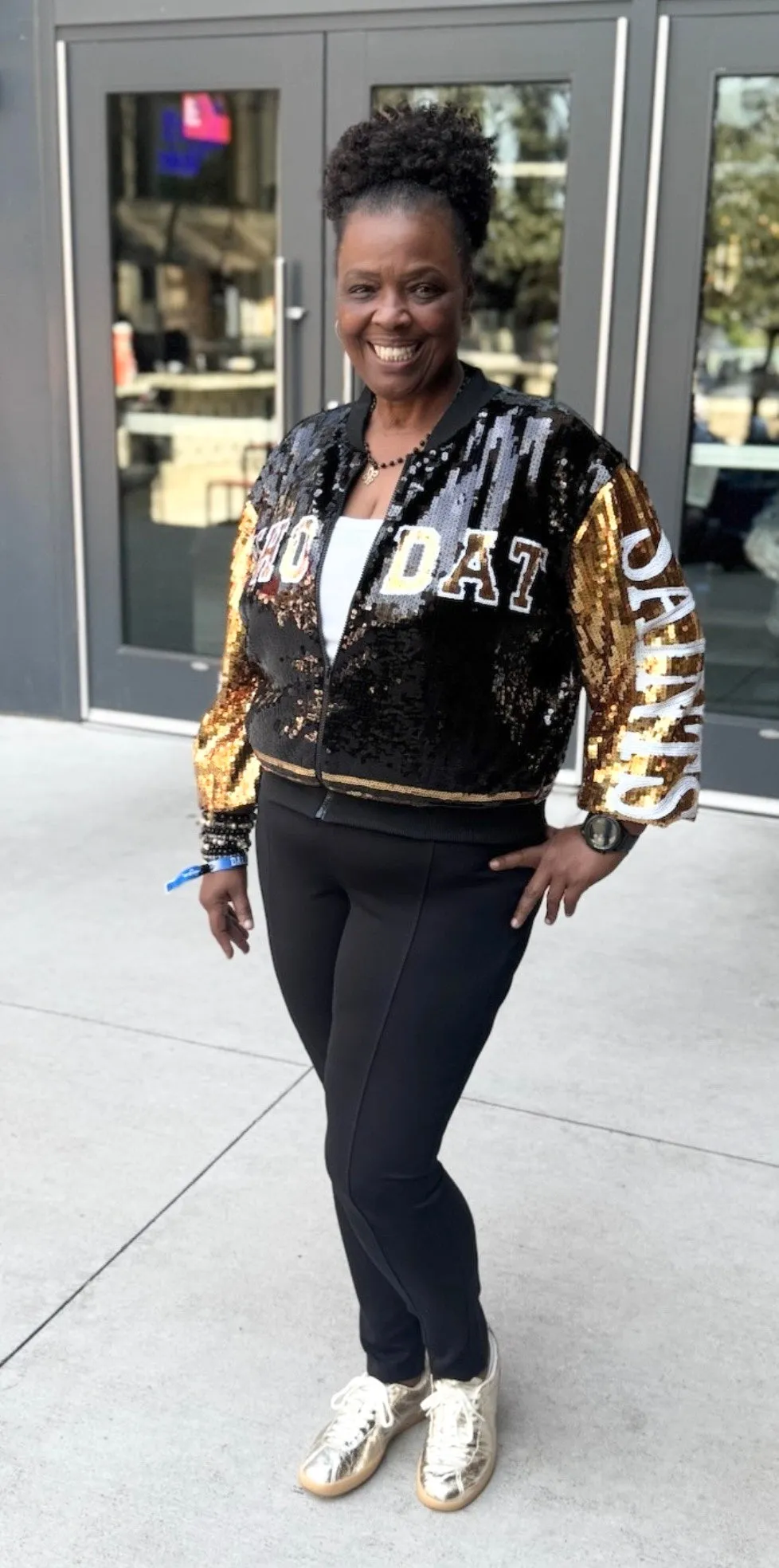 Black and Gold Bomber Jacket WHODAT By Poree's Embroidery