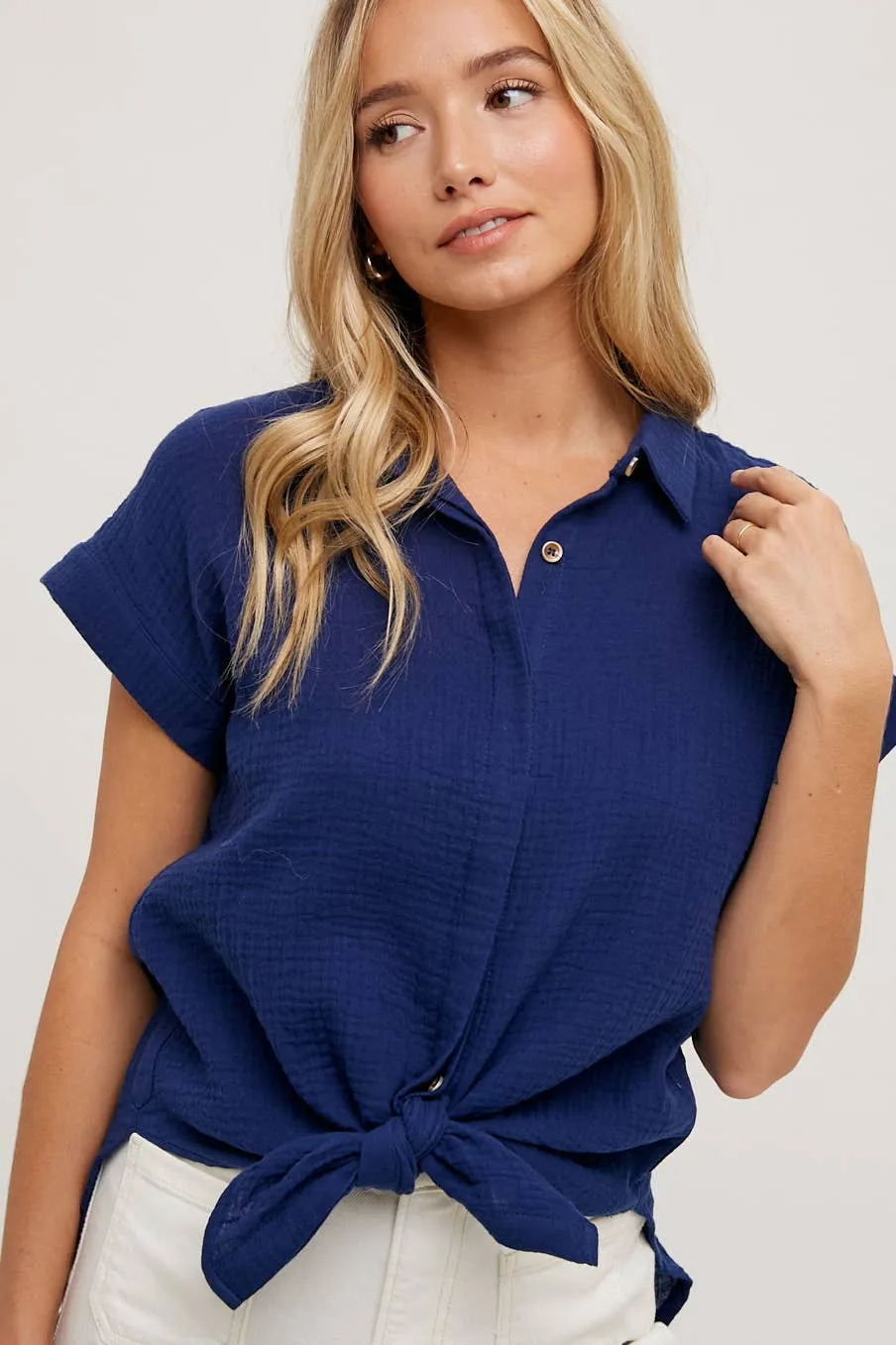 BLUIVY ESSENTIAL BUTTON UP COTTON SHIRT