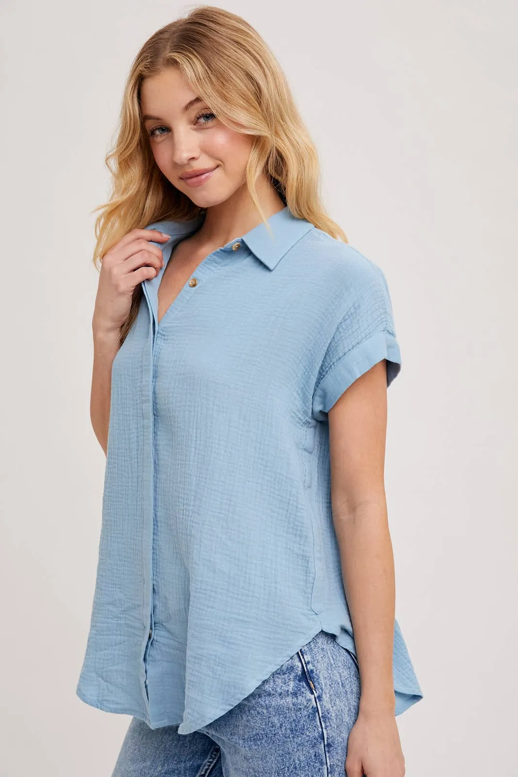 BLUIVY ESSENTIAL BUTTON UP COTTON SHIRT