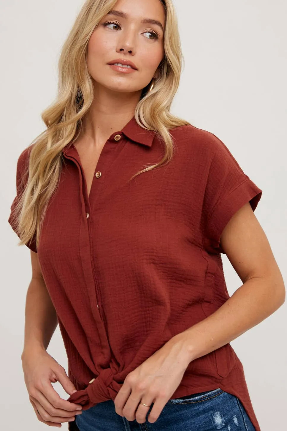 BLUIVY ESSENTIAL BUTTON UP COTTON SHIRT