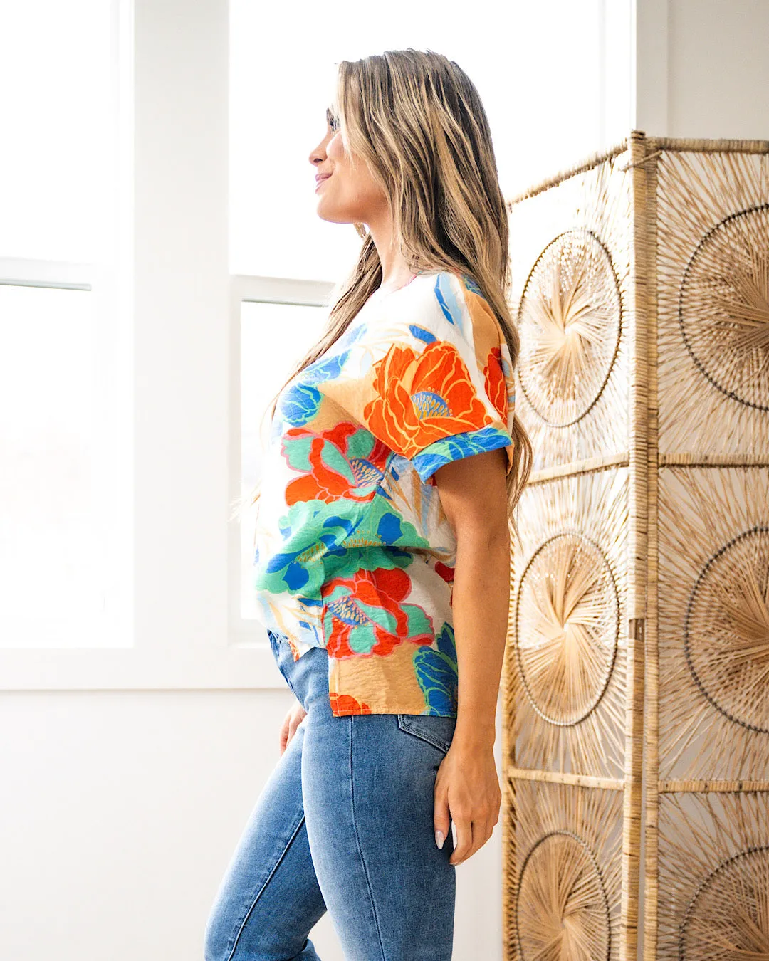 Bobbie Tropical Floral V Neck Top FINAL SALE