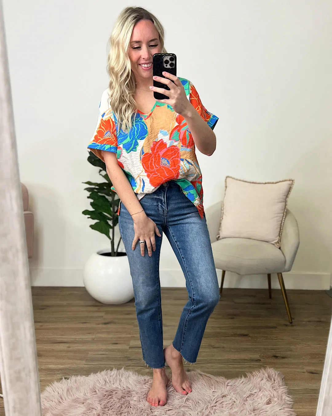 Bobbie Tropical Floral V Neck Top FINAL SALE