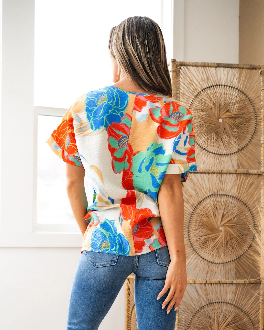 Bobbie Tropical Floral V Neck Top FINAL SALE