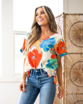 Bobbie Tropical Floral V Neck Top FINAL SALE