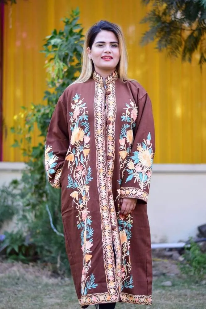 Brown Colour Aari Work Embroidered Jacket Designer Paisley Pattern