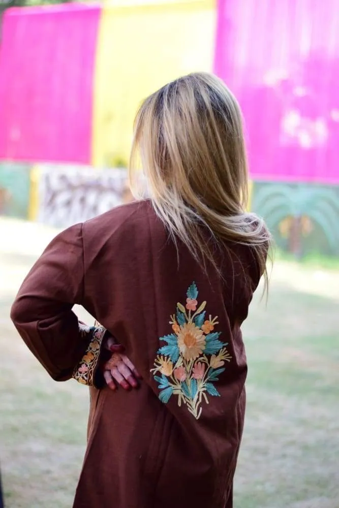 Brown Colour Aari Work Embroidered Jacket Designer Paisley Pattern