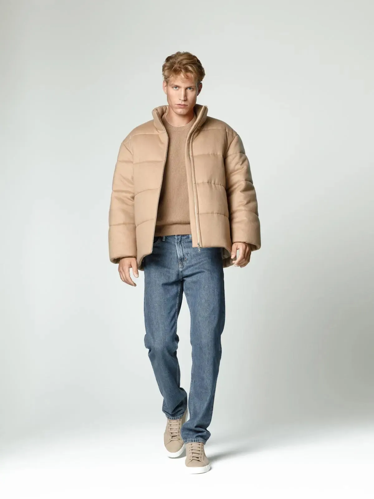 Camel color cashmere down jacket