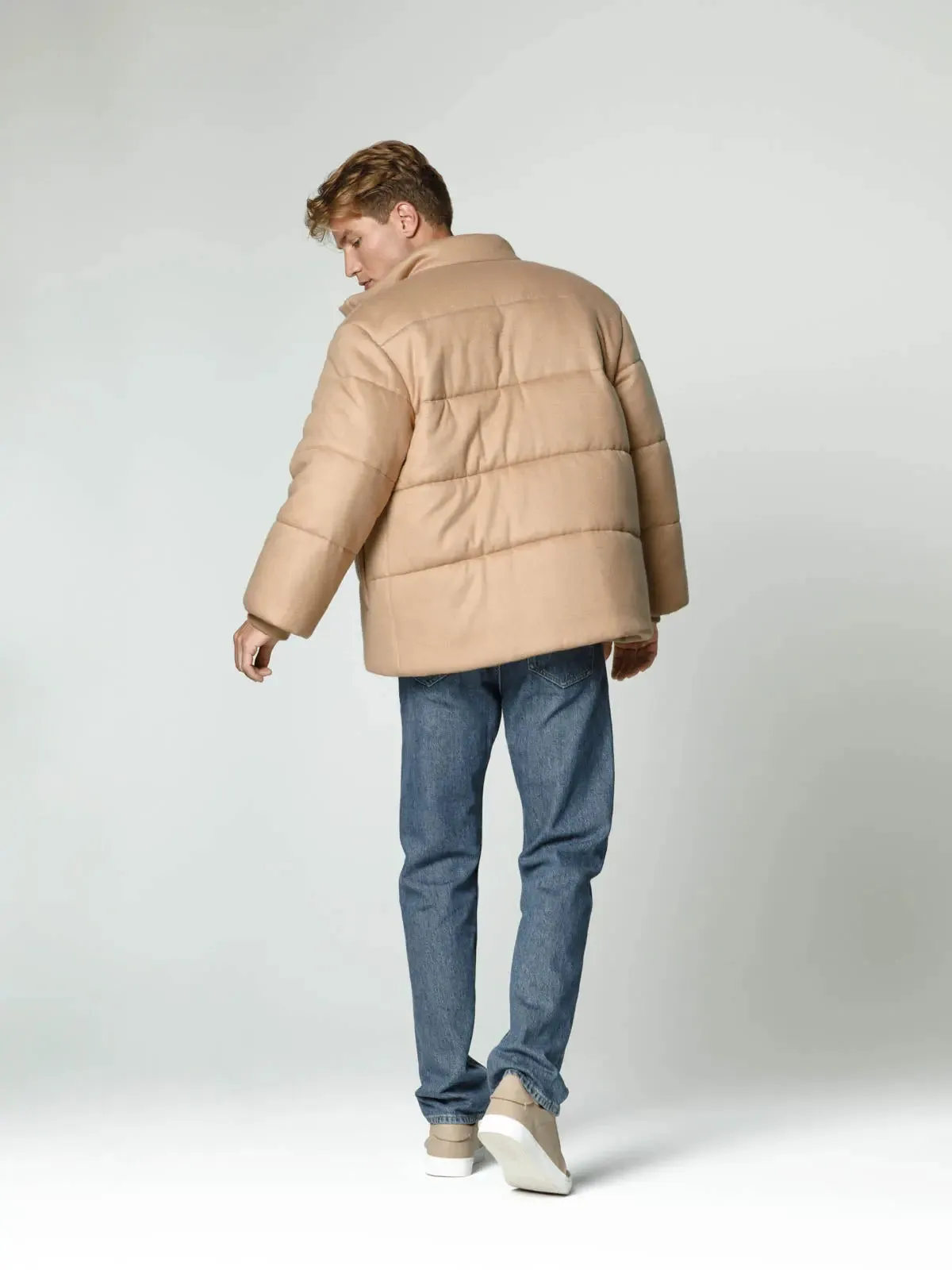 Camel color cashmere down jacket