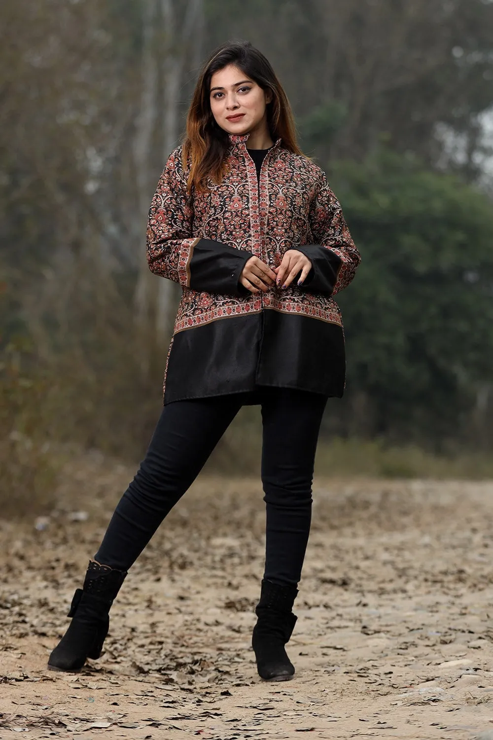 Charcoal Black Colour Jamawar Woven Jacket With Beautiful Designer Pattern Defines Sophistication.