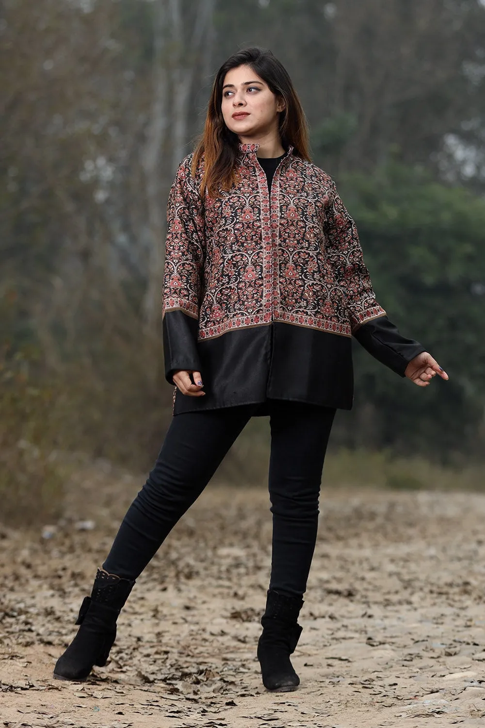 Charcoal Black Colour Jamawar Woven Jacket With Beautiful Designer Pattern Defines Sophistication.