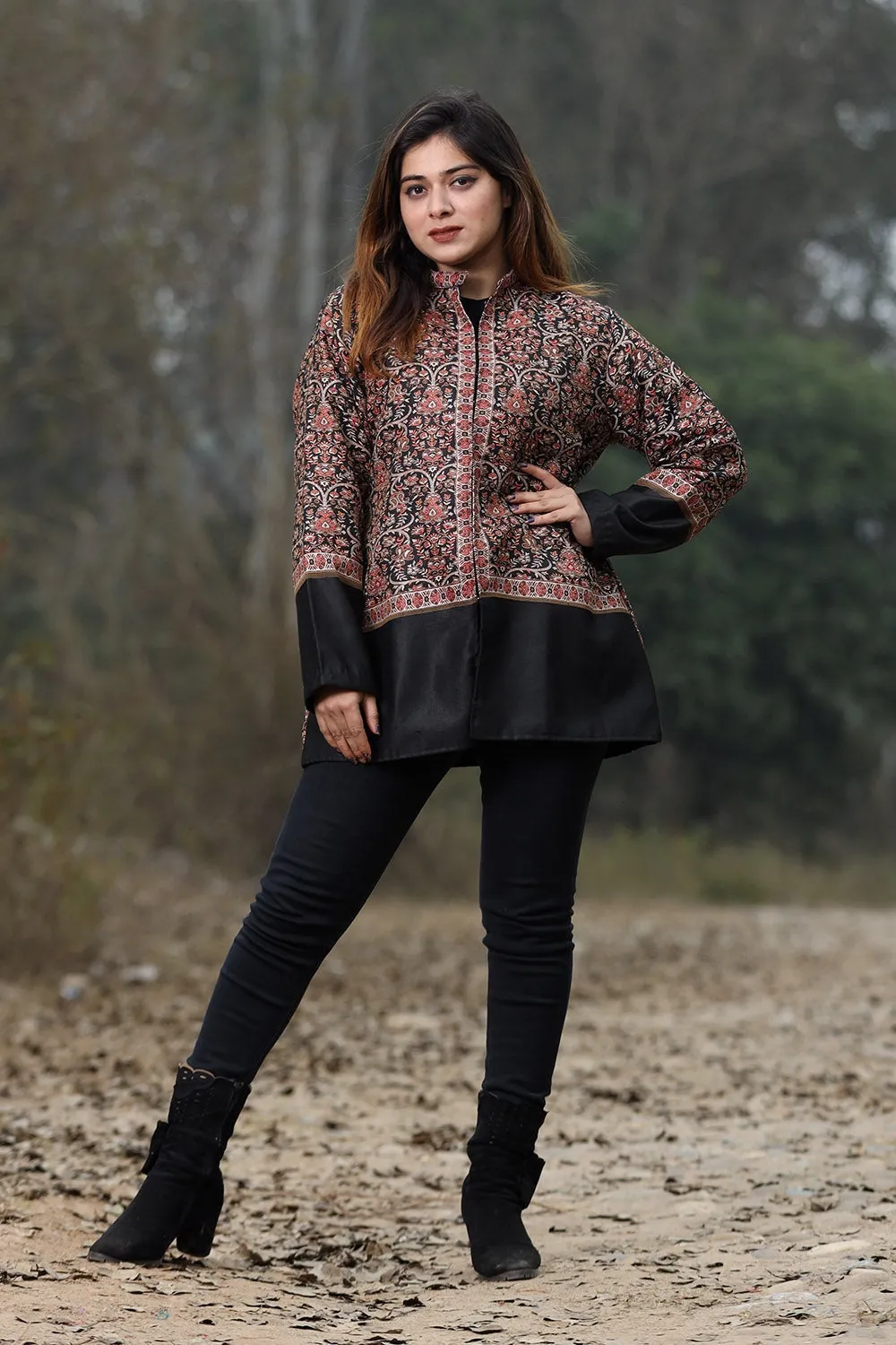 Charcoal Black Colour Jamawar Woven Jacket With Beautiful Designer Pattern Defines Sophistication.