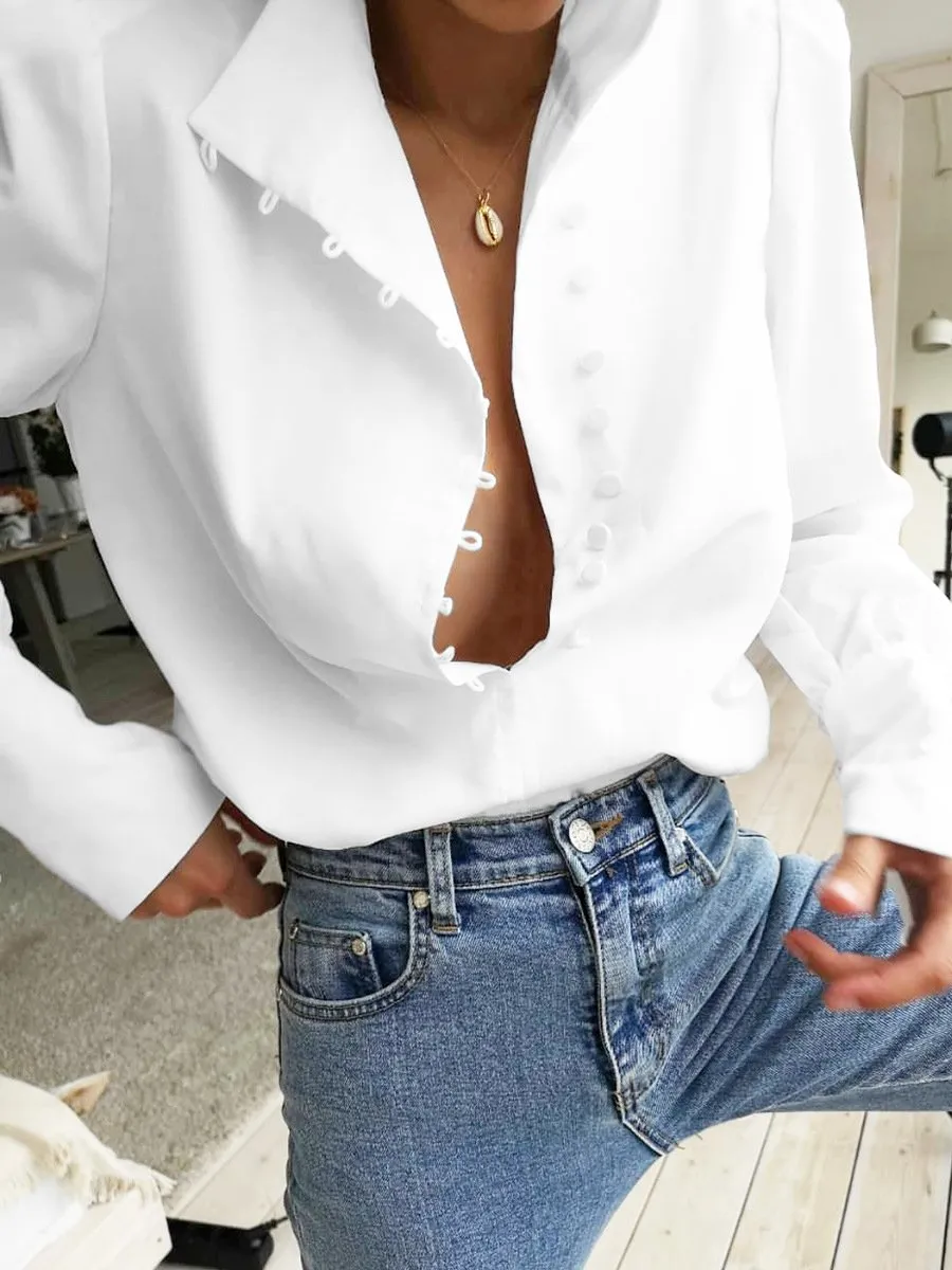 Chic High-Collar Button-Up Blouse