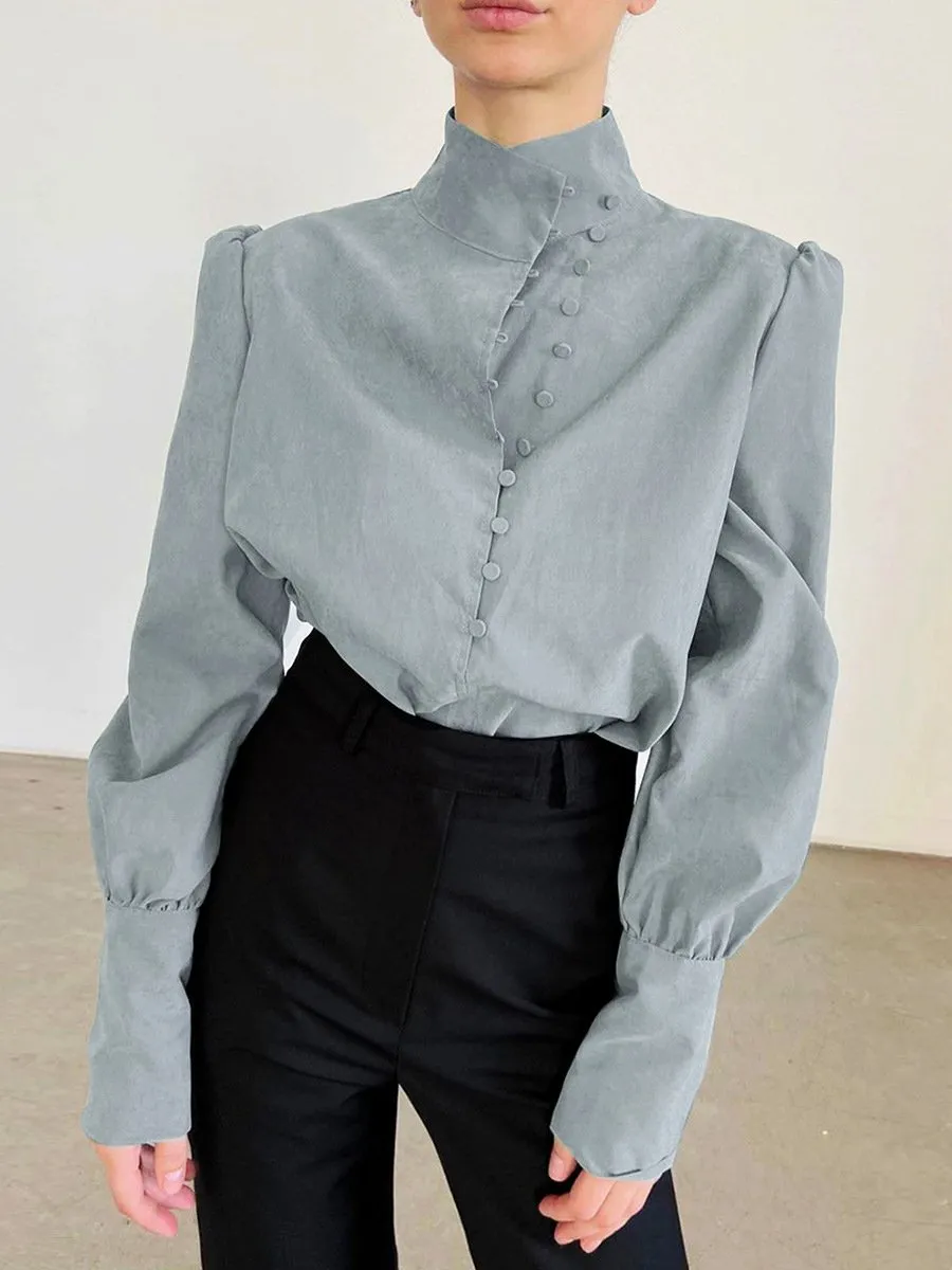 Chic High-Collar Button-Up Blouse