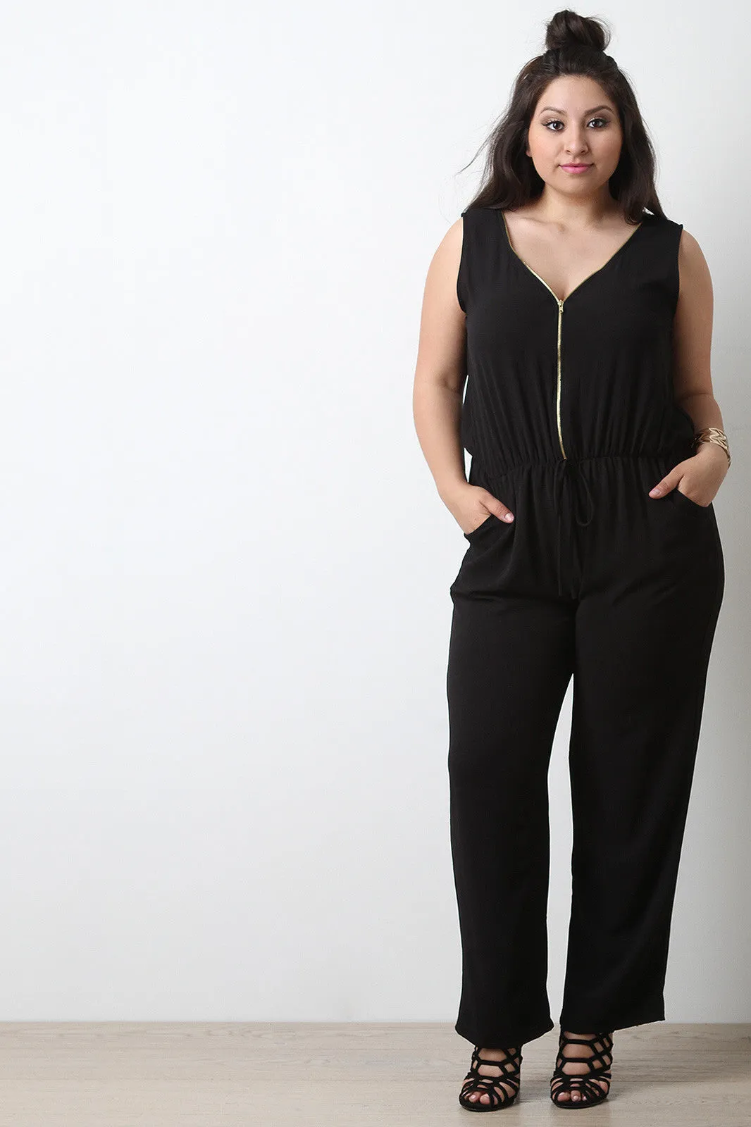 Chiffon Zip-Up Sleeveless Jumpsuit