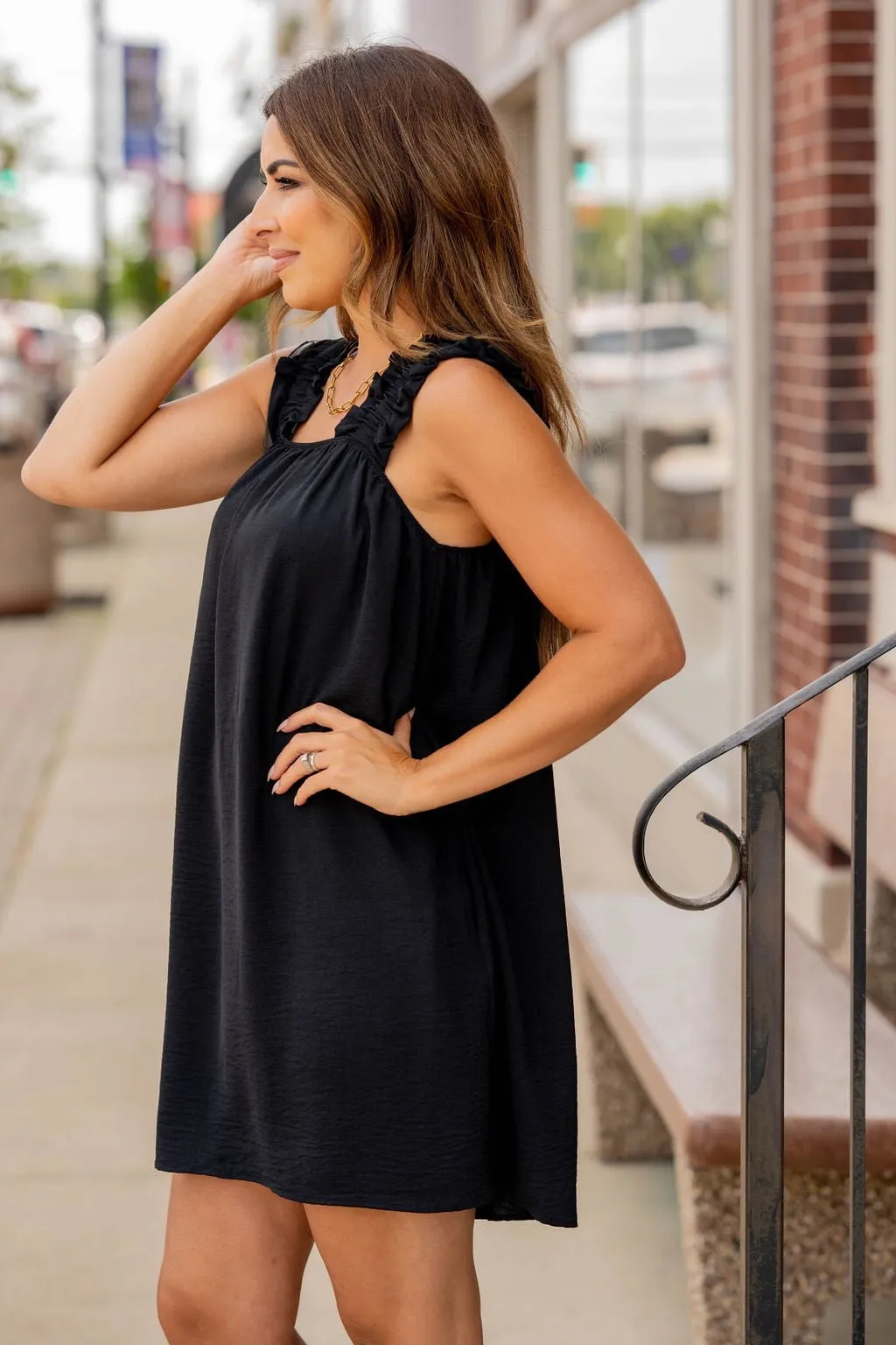 Classy Ruched Strap Tank Dress