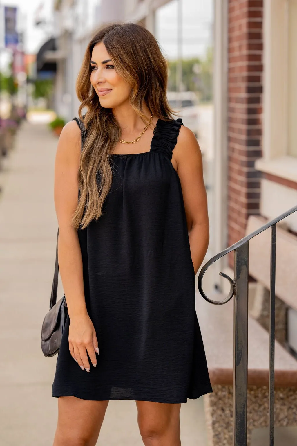 Classy Ruched Strap Tank Dress