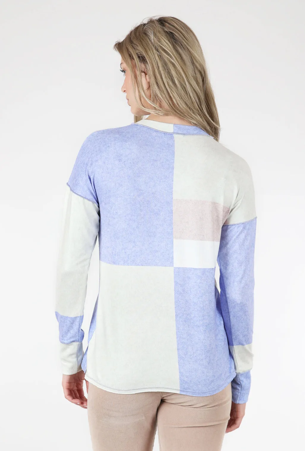 Color-Block Seamed Pullover, Periwinkle