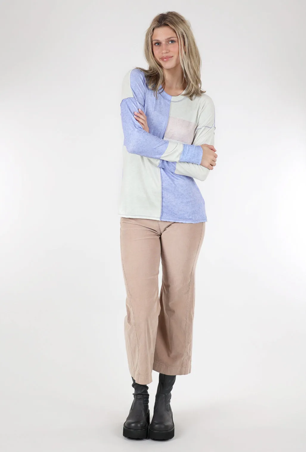 Color-Block Seamed Pullover, Periwinkle