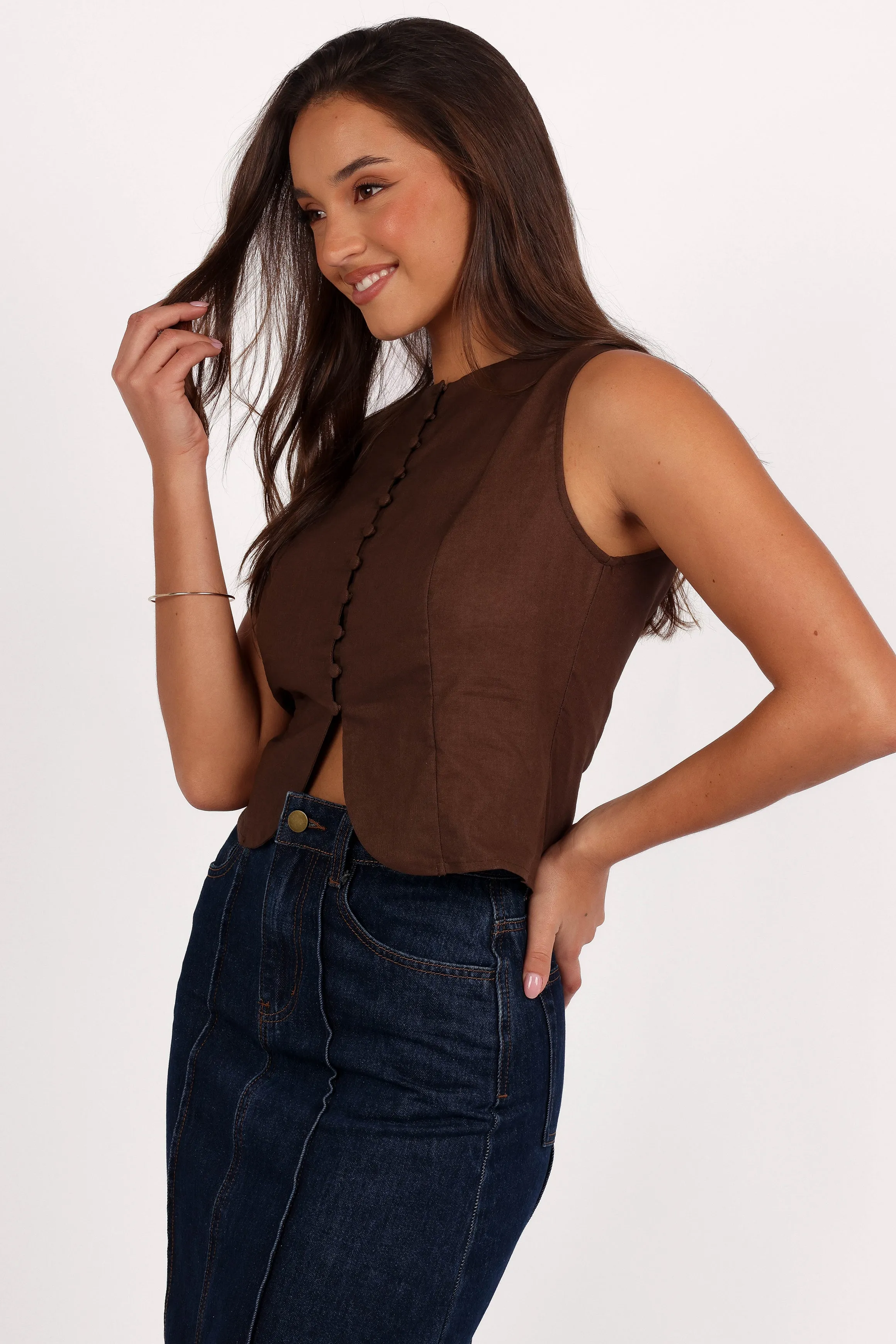 Daniella Linen Vest - Chocolate Brown