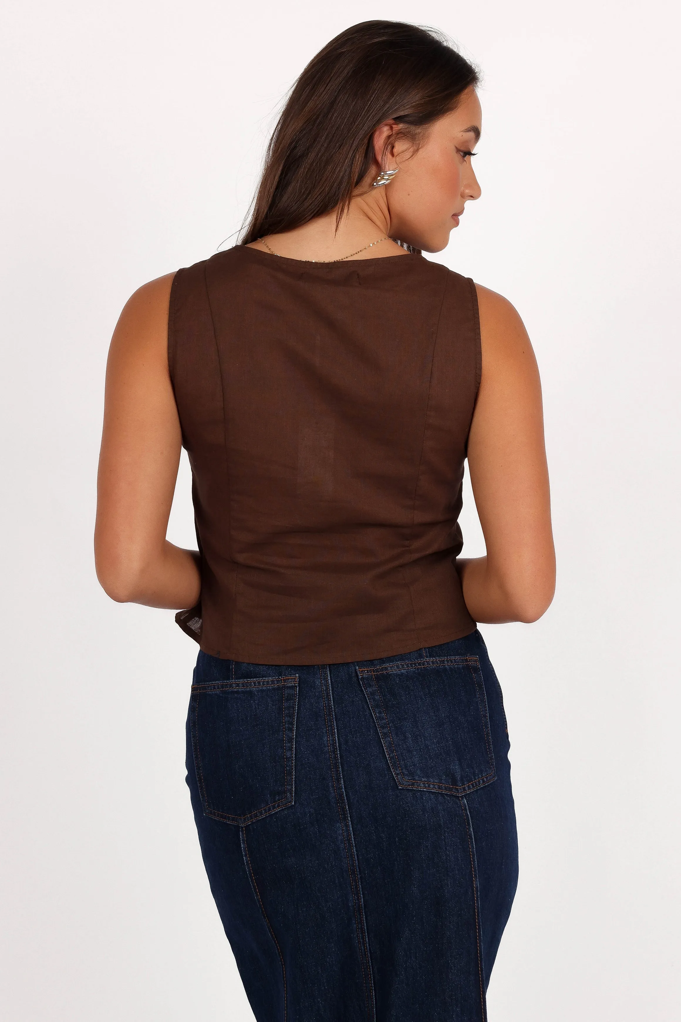 Daniella Linen Vest - Chocolate Brown