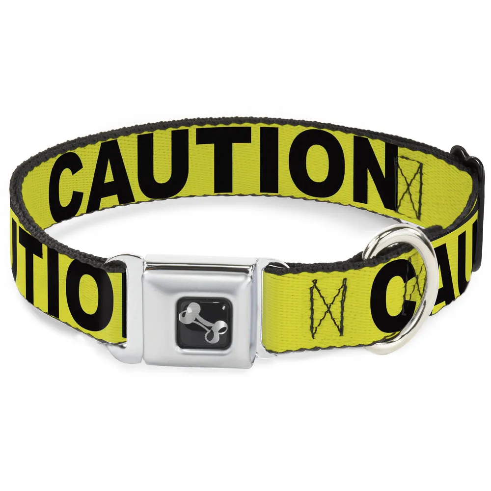 Dog Bone Seatbelt Buckle Collar - CAUTION Yellow/Black by Buckle-Down