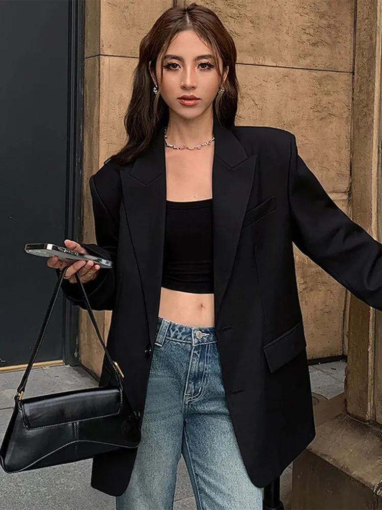 Fashionkova Fashion Women Suit Jacket Casual Coat Office Lady Blazer Wide Shoulder Spring Autumn Clothing Outerwear Outfits New Female Tops