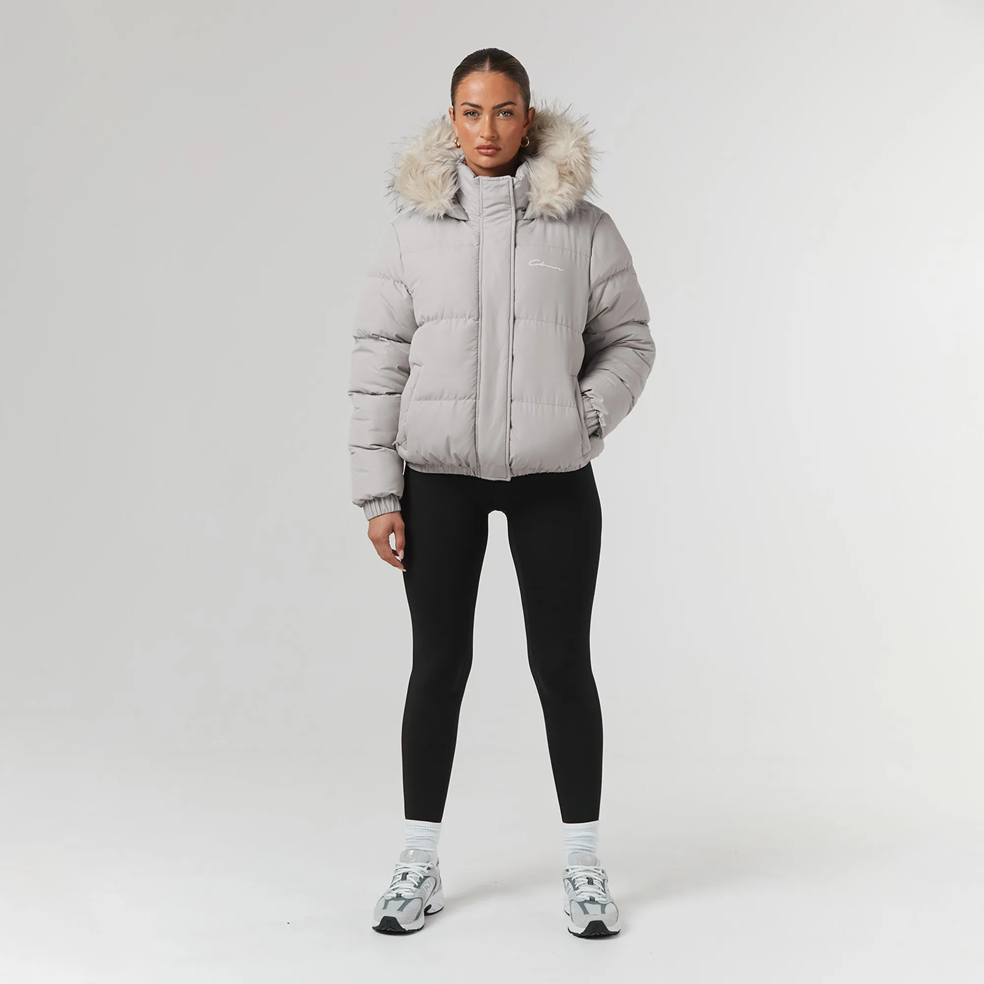 Faux Fur Cropped Puffer | Mushroom