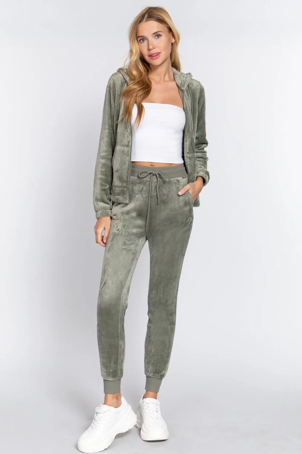 Faux Fur Jacket & Jogger Pants Set