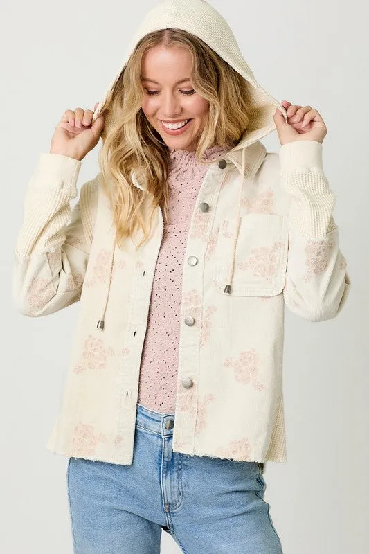 Flower Embroidery Hoodie Jacket - Assorted Colors