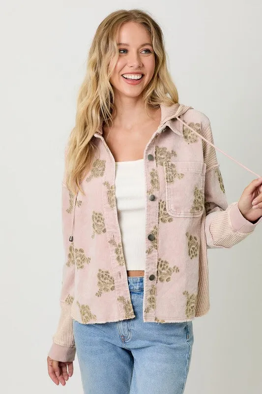 Flower Embroidery Hoodie Jacket - Assorted Colors