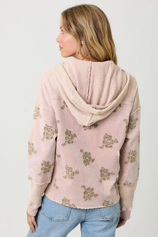 Flower Embroidery Hoodie Jacket - Assorted Colors