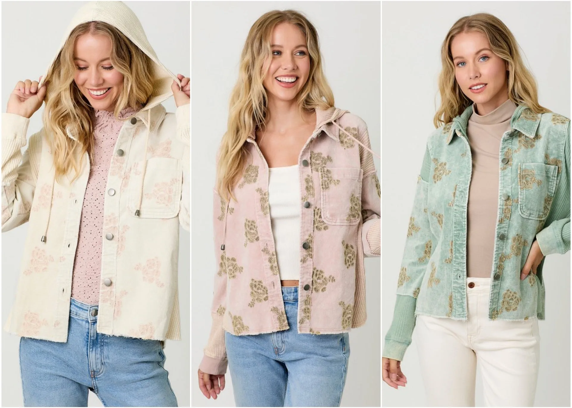 Flower Embroidery Hoodie Jacket - Assorted Colors