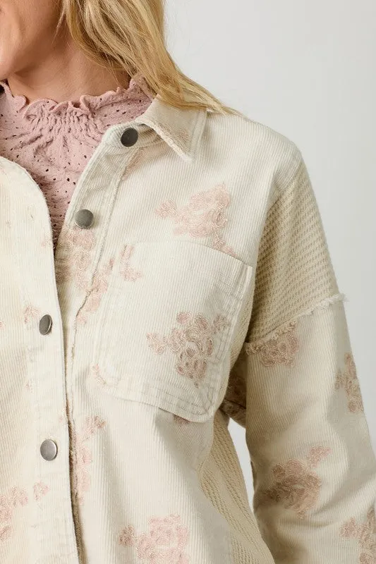 Flower Embroidery Hoodie Jacket - Assorted Colors